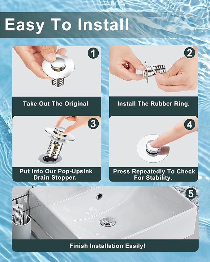Bathroom Sink Drain Strainer,Universal Fit 99% Bathroom Sink Stopper, Anti-Clog Stainless Steel Drain Filter Basket, Removable Sink Drain for Bathroom Sink Stopper for (1.18'' to 2.17'' inch) Drain