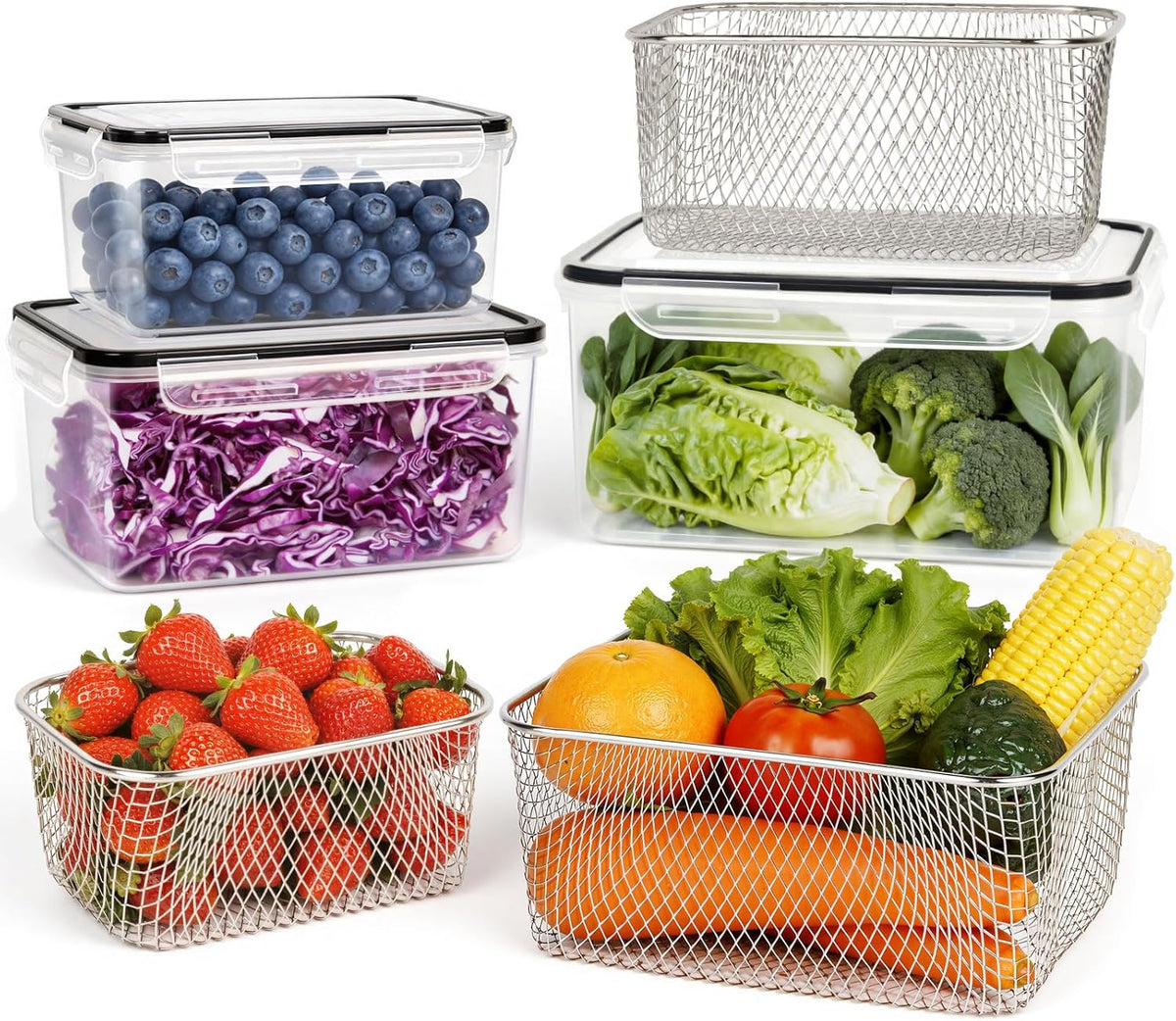 3 PCS Large Fruit storage Containers for Fridge Food Storage Containers