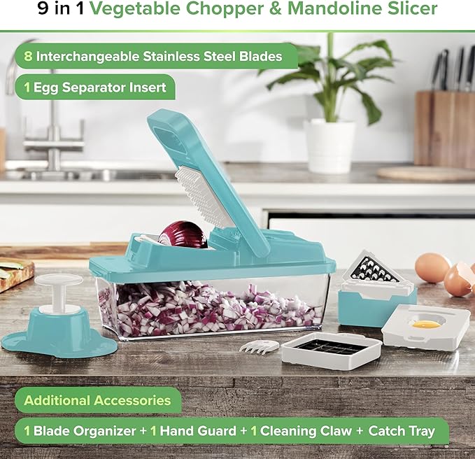 PrepNaturals Vegetable Chopper & Mandoline Slicer - 12 in 1, Blue/White