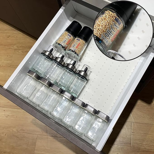 Gosmol Spice Drawer Organizer insert, Adjustable & Non-Slip Silicone Spice Drawer Liner