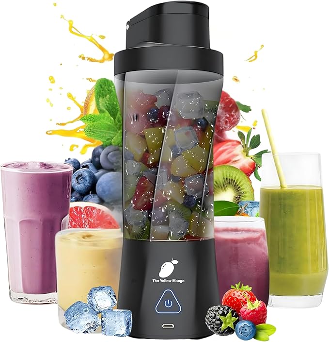 TORPEDO Portable Blender (Black), Cordless, 24oz. Vessel, Personal Blender for Shakes & Smoothies, BPA Free, Leakproof Sip Lid & Self Cleaning - Travel with 6 Sharp Blade, USB - C Metal Cable Charger