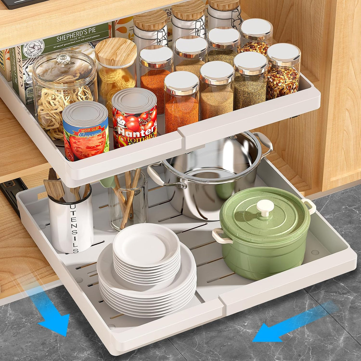 Pull Out Cabinet Organizers Expandable,White,16.9"Depth,2 Pack