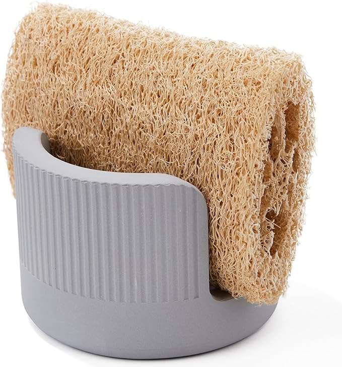Quick Drying Diatomite Stone Sponge Holder, Compact Sponge Caddy for Kitchen Sink Counter, Water-Absorbing Round Organizer with Wide Slot, 1 Pack, Light Grey