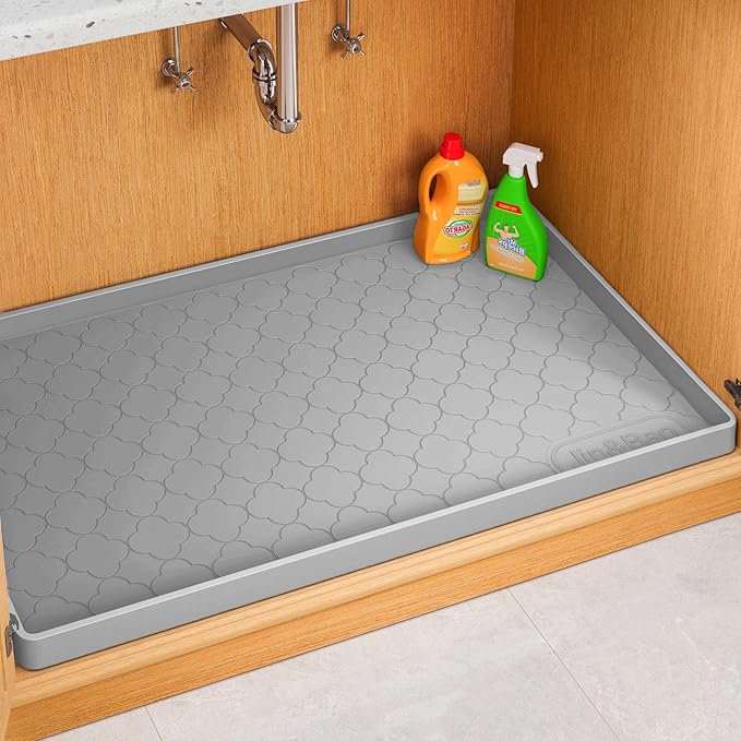 Jin&Bao Waterproof Under Sink Mat 31" x 22", Thick Silicone Mat Cabinet Protector for Kitchen and Bathroom, Shelf Liner, Home Organizer and Storage, Multipurpose Tray for Gadgets and Essentials