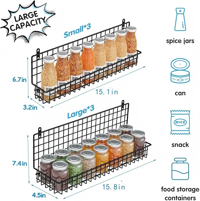 6-Tier Spice Rack Organizer with Door Hook