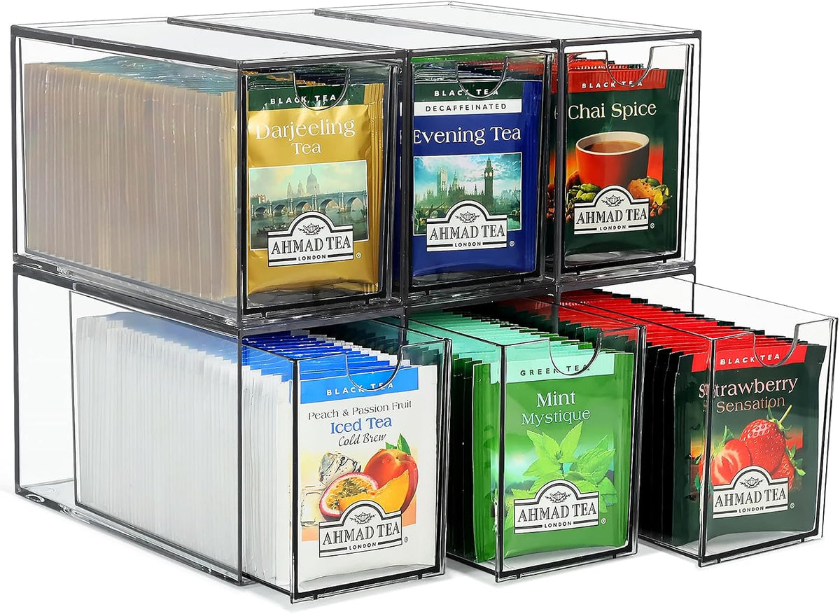 Acrylic 6 Pack Tea Bag Organizer and Storage