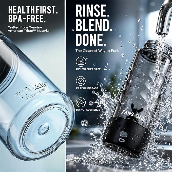 FANS-ONE Electric Protein Shaker Bottle – No Clumps, Smooth Every Time |USB-C Rechargeable Vortex Mixer | Leakproof Double-Lock Lid| 24oz BPA-Free Tritan| Blender For Protein Shakes & Meal Replacement
