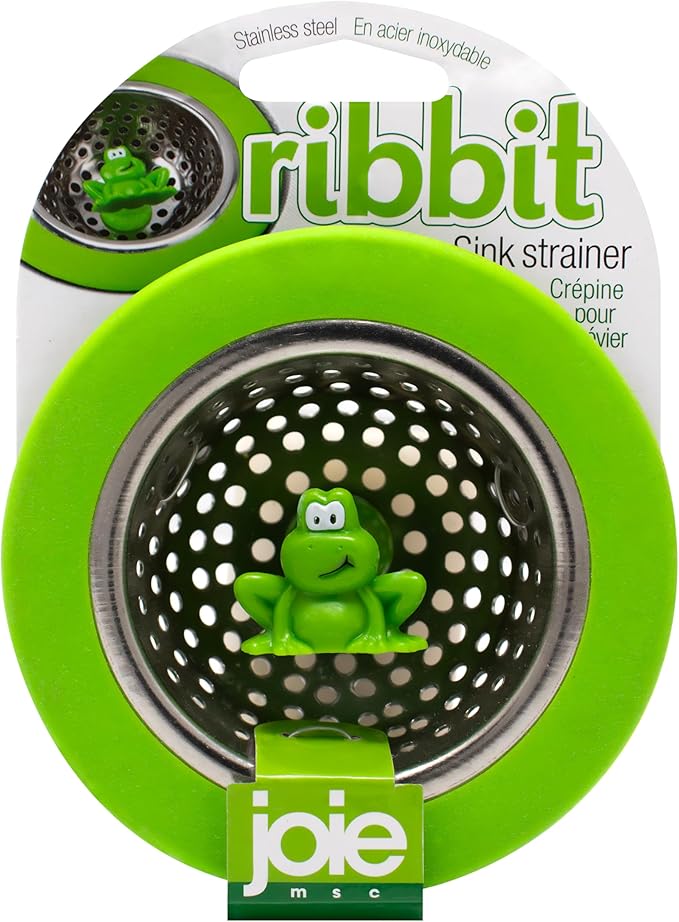 Joie Ribbit Kitchen Sink Strainer Basket, Fits All Standard Sinks, Stainless Steel, Cute Garbage Disposal Drain Cover, 4.5-Inch, Green Frog