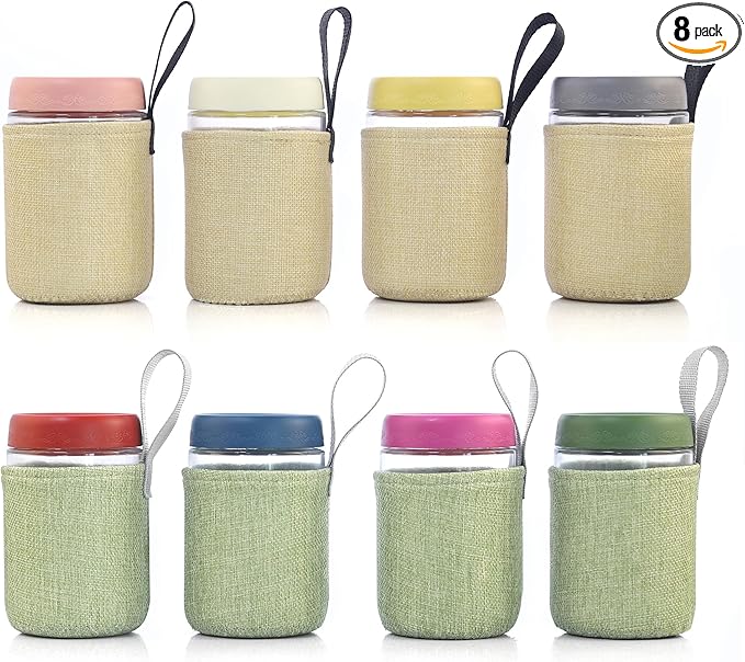 18 OZ 8 Pack Overnight Oats Jars with Airtight Lids and Jar Sleeve, Glass Containers for Meal Prep, Leak-Proof Food Storage Jars for Yogurt, Pudding & Healthy Breakfast (18oz-8 Pack)