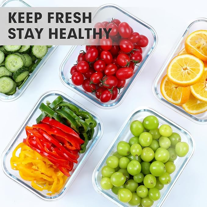 5 Pack 36 OZ Glass Meal Prep Containers, White