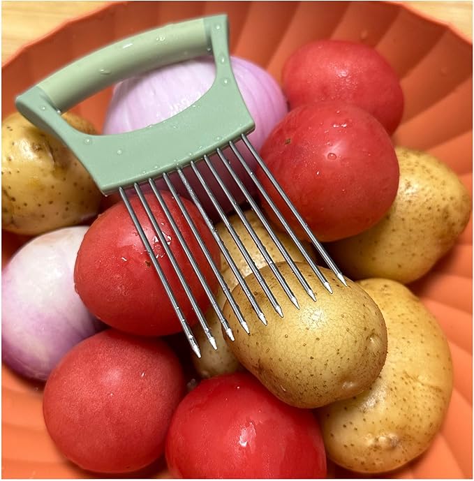 Onion Holder for Slicing Tomato Slice Holder Kitchen Chopper Assistant Tool,Vegetable Cutter with Protective Cover for Lemon,Potato,Egg,Food Slice Assistant,Kitchen Tool Gifts for Mom Grandma Women