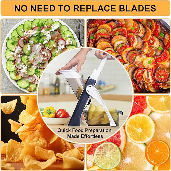 Safe Mandoline Slicer for Kitchen, Vegetable & Food Cutter & Thickness Adjustable 0.1-8 mm. Easy to Clean, Storage, Kitchen Faster Slice Artifact (Only Slice, Blue)