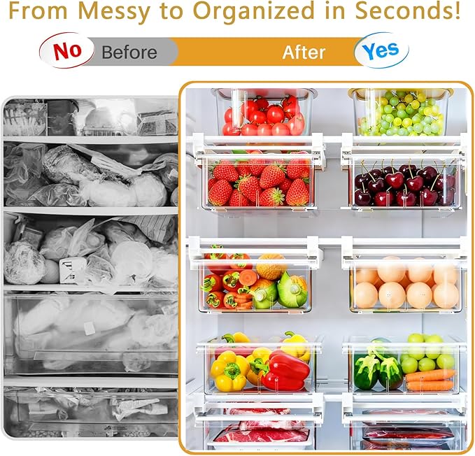 Refrigerator Organizers Storage Fridge Drawer - Pull Out Clear Storage Containers with Handle for Fruit,Deli,Cheese,Seafood,Plastic Organizer Bins Fit for Medium Refrigerator Shelf,Simple Use(1 Pack)