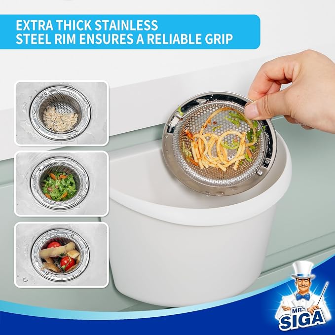 MR.SIGA Kitchen Sink Strainer, Stainless Steel Sink Drain Strainer, Dishwasher Safe, 2 Pack