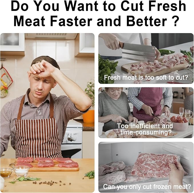 Fresh Meat Slicer, Manual Fresh Meat Cutter, Meal Prep, Adjustable Thickness 2mm or 4mm, 17 Blades get 18 Meat Slices, Meat Cleavers can be Sliced, Striped, Diced -Black