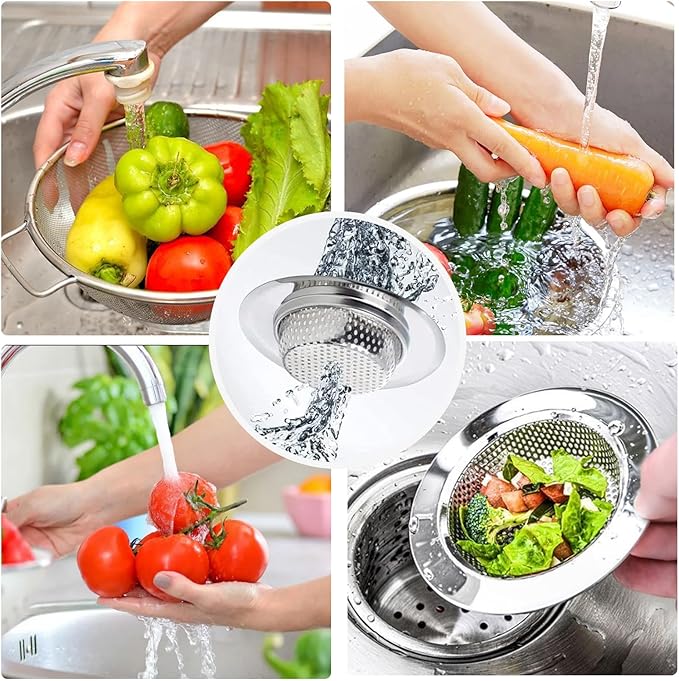 2pcs Heavy Duty Stainless Steel Slop Basket Filter Trap, 4.5" Top / 2.95" Mesh Metal Sink Strainer,Perfect for Kitchen Sink/Bathroom Bathtub Wash Basin Floor Drain Balcony Drain Hole,Utility