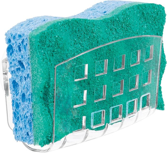 iDesign BPA-Free Plastic Sponge Holder for Kitchen Sink with Suction Cups, Ideal for Kitchen Sinks and Bathroom Organization, 3.75" x 2" x 2", Clear