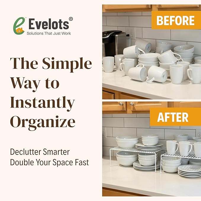 Evelots Wire Rack Cabinet Shelf Organizer -2 Pack Sturdy Metal Cabinet Riser Shelf - Double Space-Great for Kitchen, Freezer, Pantry -Rustproof