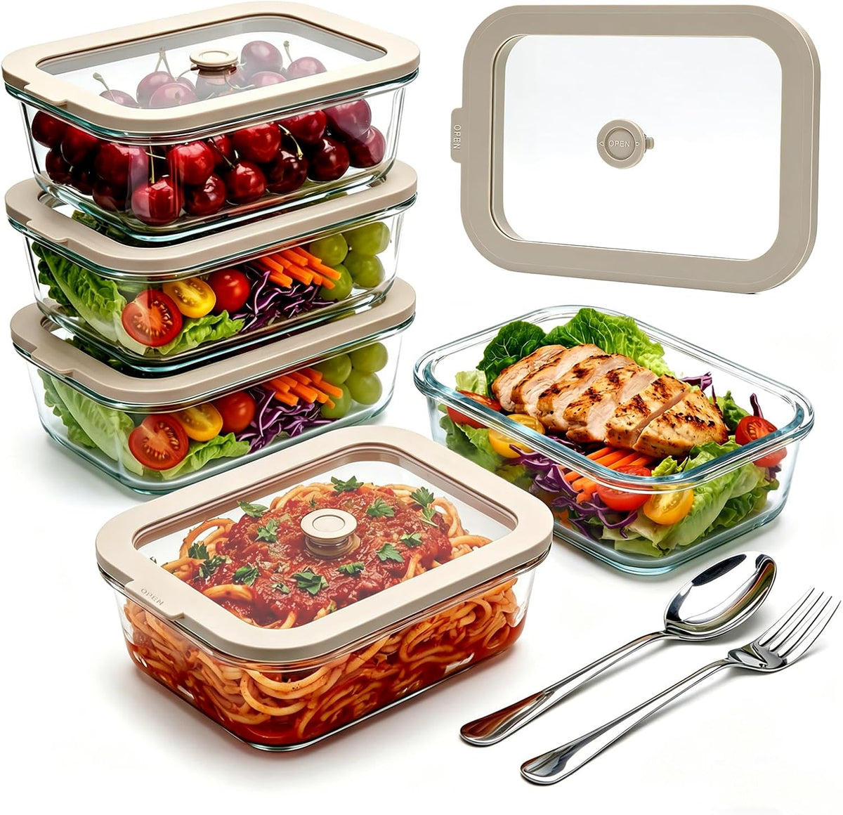 35 oz Glass Food Storage Containers with Glass Lids, 5 Pack, Airtight