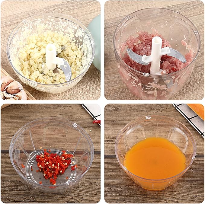 Manual Garlic Chopper, 500Ml Blue Cover ABS Resin Hand Pull String Chopper for Crushing Vegetables and Spice (Blue)