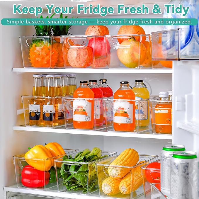 12 Pack Small Clear Plastic Storage Bins, Acrylic Kitchen Organizer and Storage Bins, Fridge Organizer, Small Plastic Containers Bins, Cabinet Organizer for Pantry,Bathroom,Refrigerator, Shelf