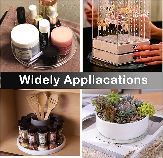 8 Inch Acrylic Turntable Organizer, Clear 360 Degree Rotation Round Turntable for Kitchen Pantry Table Countertop Cabinet Decorating