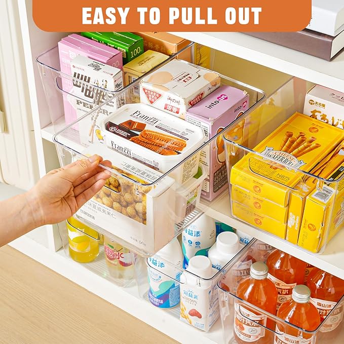 Freebat 6 Pack Large Clear Plastic Storage Bins,Plastic Containers with Handle for Pantry Organizer and Storage,Perfect for Kitchen,Fridge,Cabinet, Closet,Bathroom Under Sink Storage