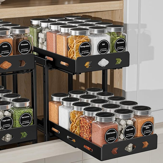 Pull Out Spice Racks for Inside Cabinets, 2-Tier Cabinet Spice Rack Organizer