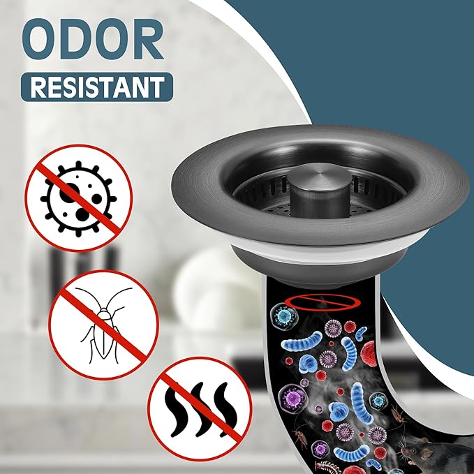 Kitchen Sink Drain Strainer 2 Pack, 304 Stainless Steel Pop Up Sink Stopper, Anti-Clogging Sink Drain Strainer for US Standard Kitchen Drain (Gunmetal Gray)