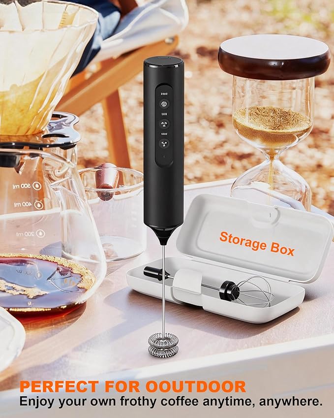 3-Speed Rechargeable Milk Frother with Storage Box, Dual Coil Whisk Coffee Frother Handheld - Portable Hand Frother Wand for Coffee Matcha Cappuccino & Hot Chocolate, Kitchen Gift Set
