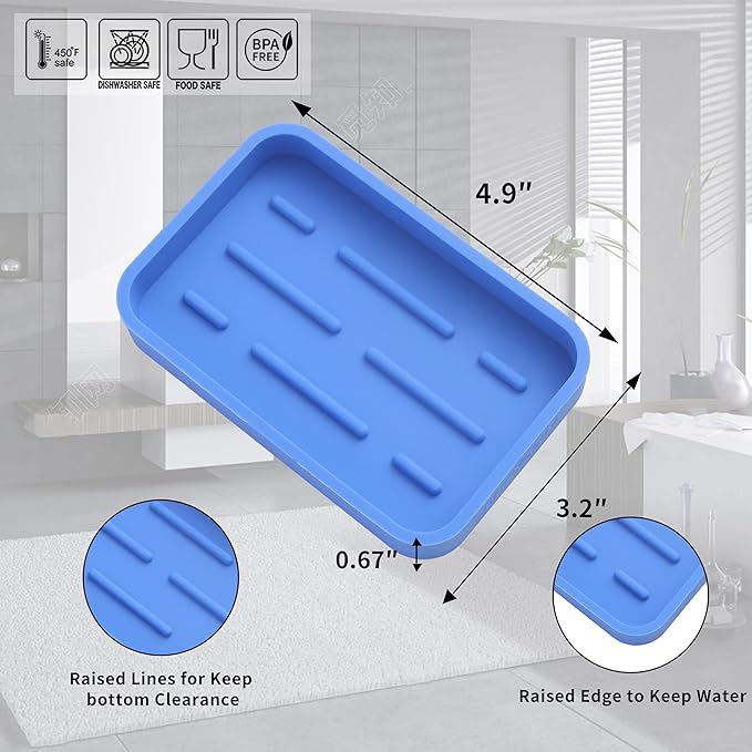 MicoYang Silicone Kitchen Sink Organizer Tray for Multiple Usage,Easy Clean Sponges Holder for Kitchen Bathroom Counter or Sink,Dish Soap Dispenser,Scrubber,Bottle,Cup Lichen Blue 4.9”x 3.2”