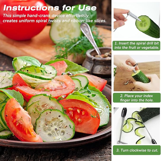 2 Pcs Spiral Potato Cutter, Piranha Spiral Knife Kitchen Accessories Tool, Stainless Steel Curly Fry Cutter, Spirals Slicer for Vegetables, Cucumbers and Carrots