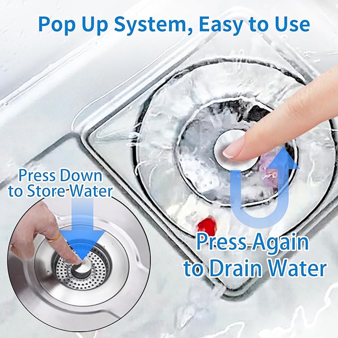 3 in 1 Kitchen Sink Drain Strainer,Pop up Sink Stopper Kitchen Drain, Anti-Clogging Strainer Basket Odor Prevention Plug Stopper for US Standard 3-1/2” Drain (Silver-2pcs)