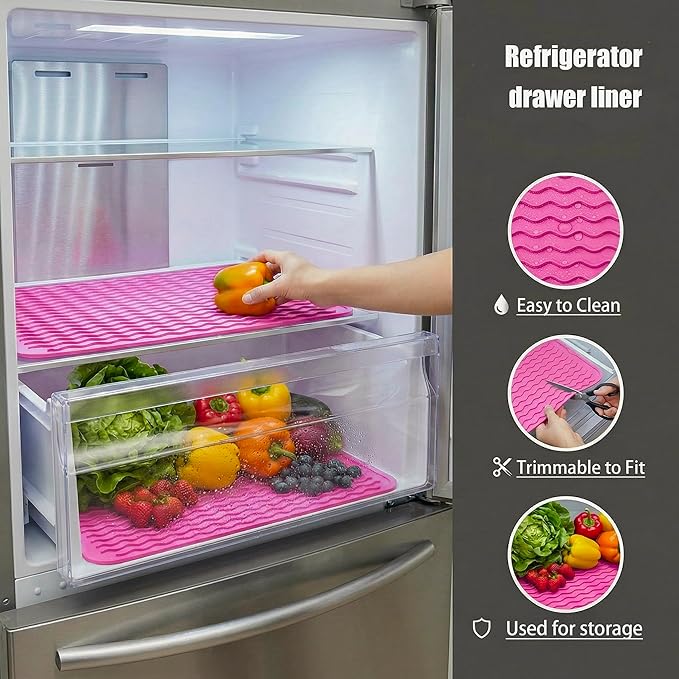 MicoYang Silicone Dish Drying Mat - Quick-Dry Raised Ridges, Dishwasher Safe, Heat Resistant 450°F, Roll-Up (Rose, 16x12 in)