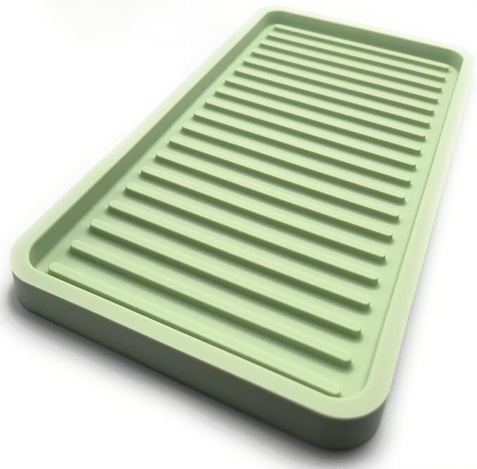 Silicone Sink and Surface Organizer Tray, Sponge Holder, Vanity Tray, Trivet, Heat Safe, Dishwasher Safe, for Bathroom and Kitchen Organization (Pistachio, 10"x5.25")