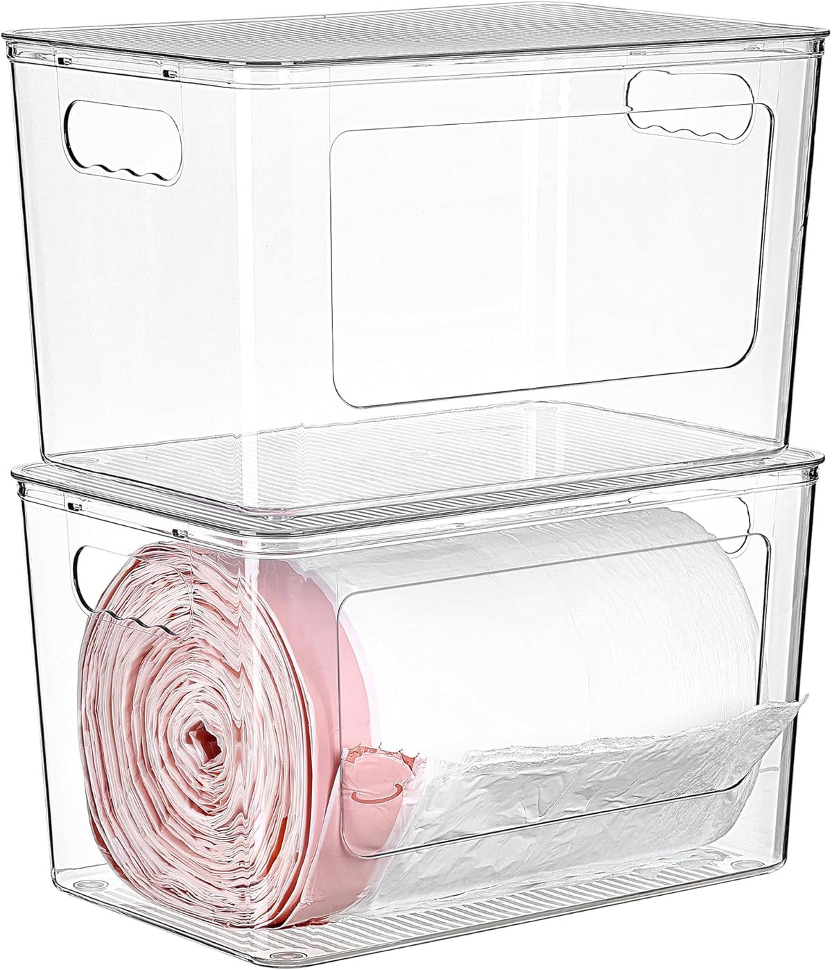 2 Pack Clear Trash Bag Holder, Stackable Garbage Bag Dispenser