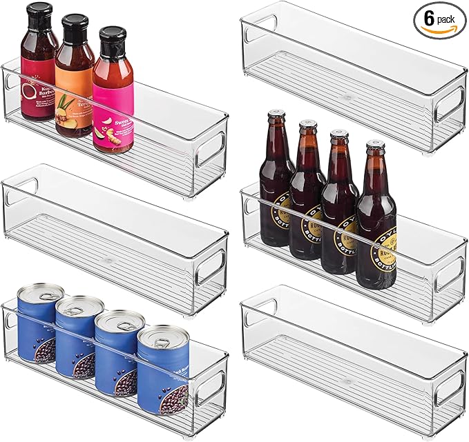 iDesign Stackable Fridge Bin with Handles - Ideal for Freezer or Pantry, Set of 6, Clear, Made in USA