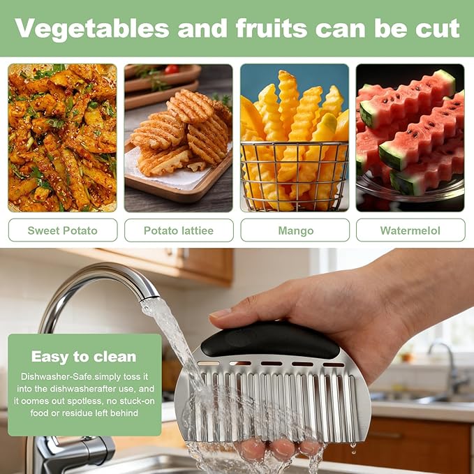 Stainless Steel Onion Holder for Slicing & Crinkle Cutter - Onion Slicer Holder, French Fry Cutter, Vegetable Cutter for Potatoes, Lemon, Tomatoes - Multi-Use Kitchen Gadgets with Ergonomic Handle