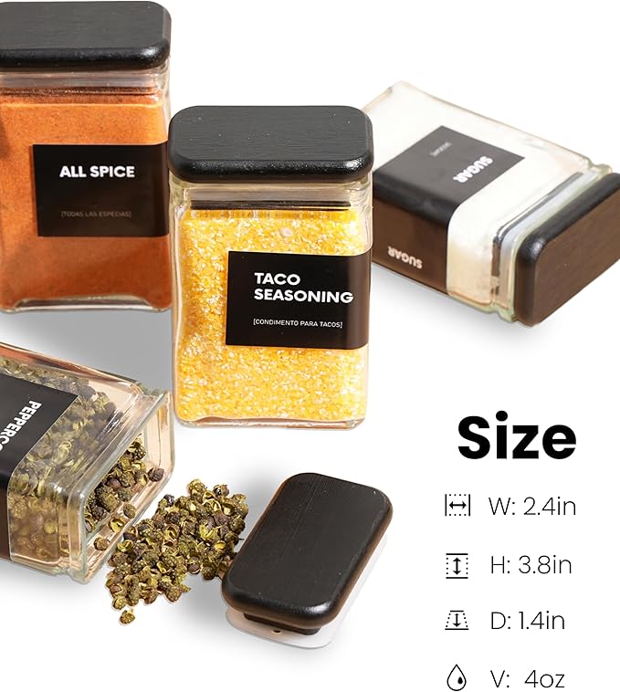 APT 1101 Glass Storage Jars with Bamboo Lid, glass canisters with airtight lids, Clear jars with lids for Spice, Cookie, Candy, Tea, Coffee Bean and Rice (Black, 4oz, set of 12)