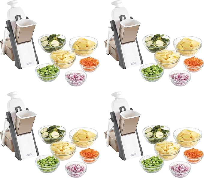 Dash Safe Slice® Mandoline - Compact,Foldable Food Slicer - Slice,Dice,Julienne & More - Perfect for Quick Food Prep - Recipe Guide Included - Cool Grey,(Pack of 4)