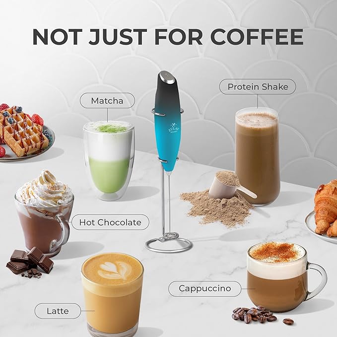 Zulay Kitchen Powerful Milk Frother Wand With Duracell Batteries - Ultra Fast Handheld Drink Mixer - Electric Whisk Foam Maker for Coffee, Lattes, Cappuccino & Matcha - Z1 Motor - Marine