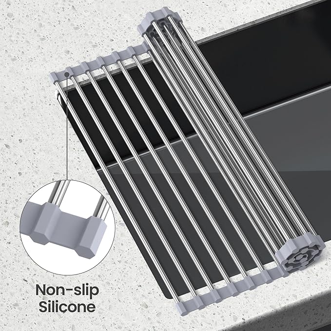 Dish Drying Rack Over The Sink with Roll Up for Kitchen,16.9''x15.7'',Gray