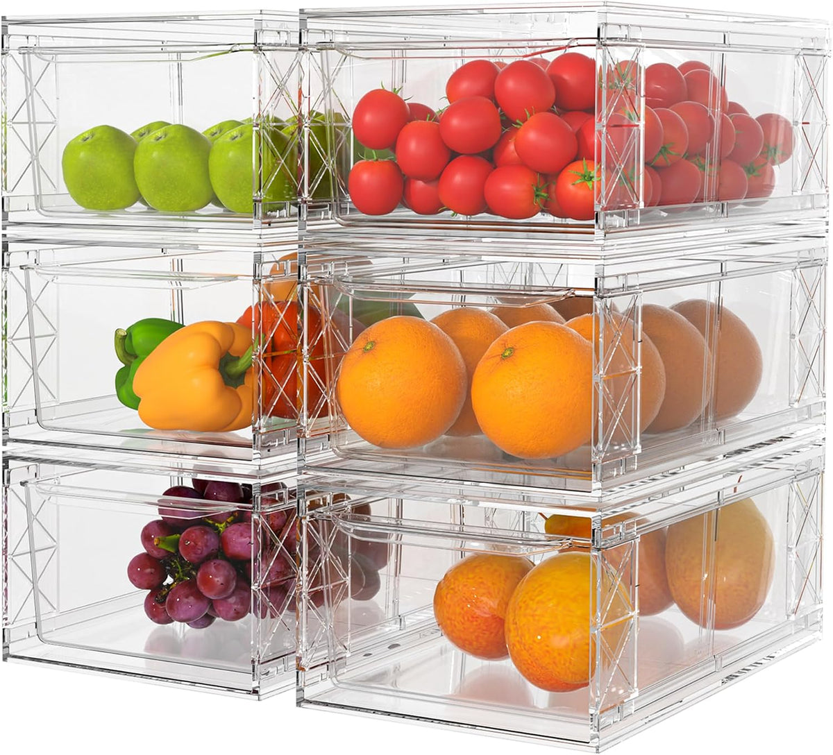 6 Pack Stackable Storage Drawers,Clear Fridge Organizer Rack