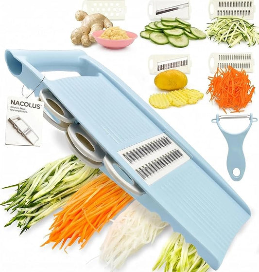 NACOLUS Handheld Mandoline Slicer for Kitchen, Vegetable Slicer Multi Blade Potato Chip, Veggie shredder, Vegetable Cutter, Julienne Shredder and peeler For Small Job In Kitchen Blue