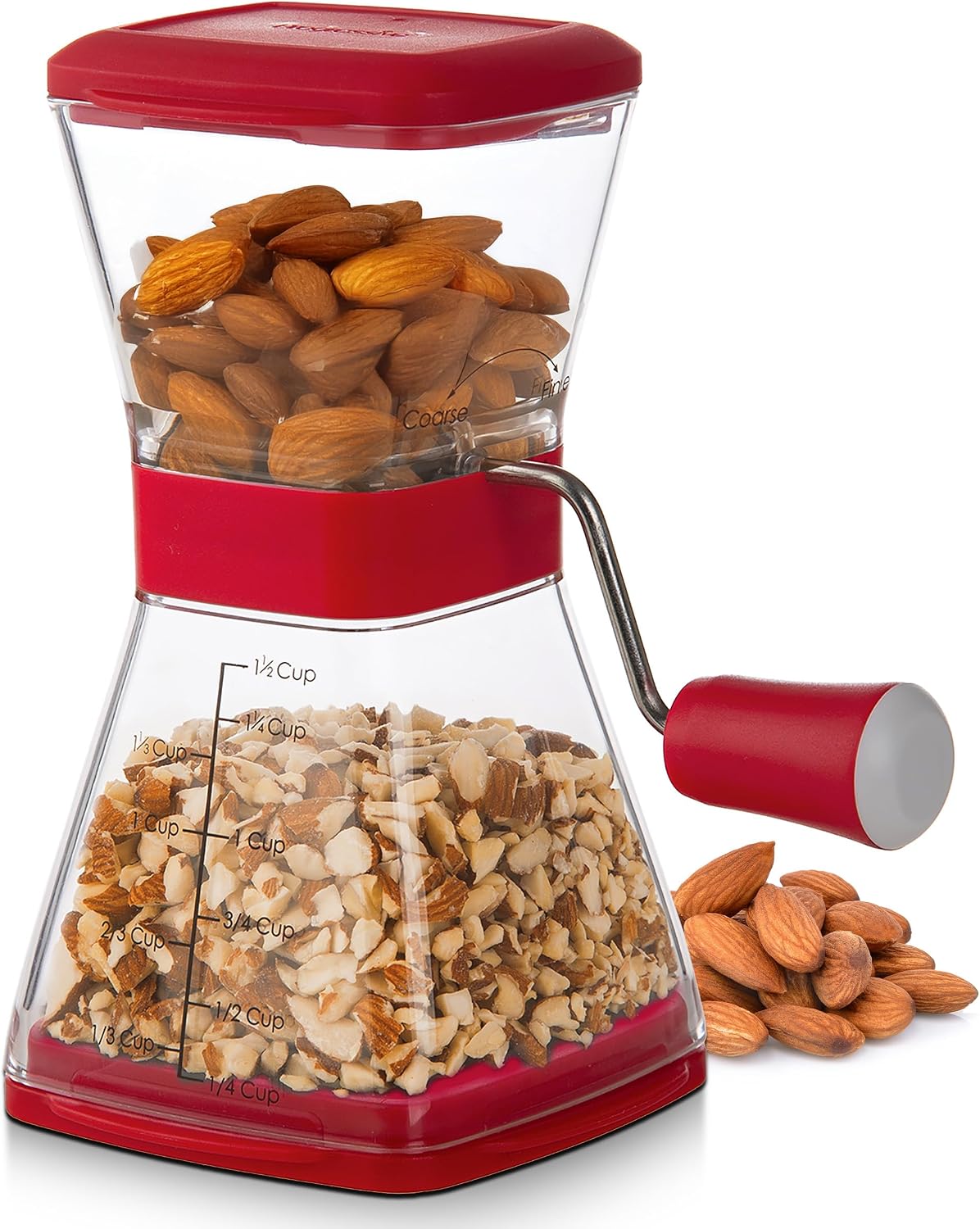 PrepWorks Manual Nut Chopper, Chop Nuts With Coarse and Fine Functions, Red