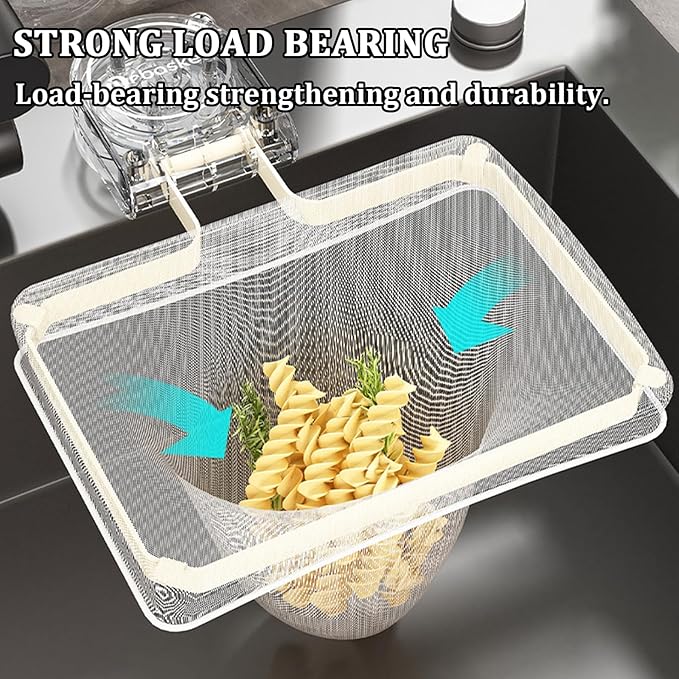 Kitchen Sink Strainer with 100 PCS Filter Mesh Bag, Food Waste Filter Basket, Suction Cup Folding Washing Vegetables and Fruits Drying Bag Holder(Silver)