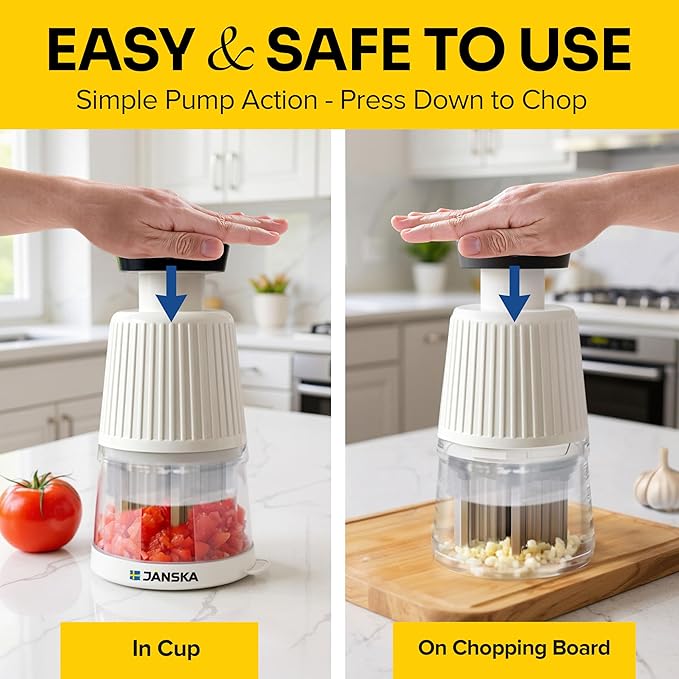 UltraChop Push Food & Vegetable Chopper, Heavy-Duty Stainless Steel Blades, Durable & Ergonomic Design, Veggie, Meat, Garlic Cutter, Slicer, Soft Non-Slip Grip, Home Essentials Kitchen Gadgets