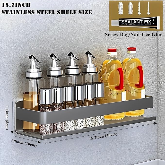 Stainless Steel Detachable Wall Mounted Floating Shelves for Kitchen, Bathroom, Storage Organizer Shelves, Corrosion and Rust Resistant, Set of 1 Gray