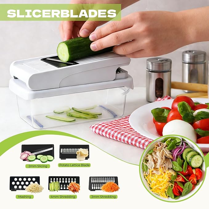 17-in-1 Multifunctional Vegetable Chopper, Kitchen Gadgets with Container, Quick Chopping Stainless steel Slicer for Salad & Onion, Dishwasher Safe Food Chopper for Home Cooking Essentials