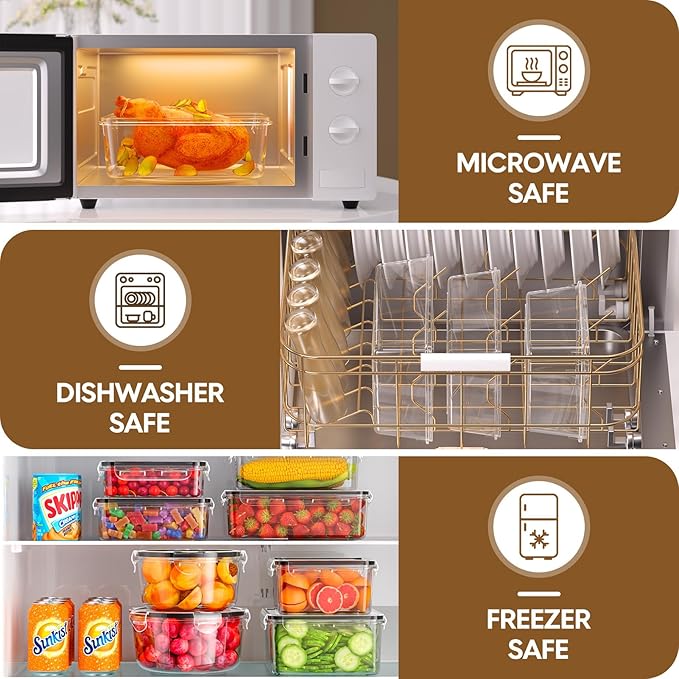 KEMETHY 70 PCS Food Storage Containers with Lids Airtight, Total 856oz, BPA-free, Food-grade, Eco-friendly Material, Leak Proof Plastic Containers, Microwave/Dishwasher Safe